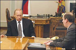 Russian President Vladimir Putin being informed about the blast by Federal Security Service Chief Nikolai Patrushev in Novo-Ogaryovo residence outside Moscow