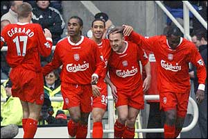 Liverpool celebrate Danny Murphy's opener