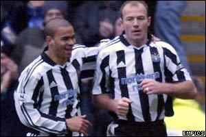 Alan Shearer celebrates scoring Newcastle's equaliser