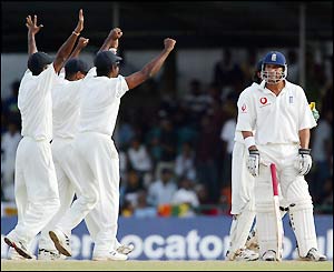 Mark Butcher is dismissed for only six runs