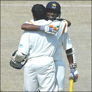 Mahela Jayawardene of Sri Lanka celebrates reaching his century