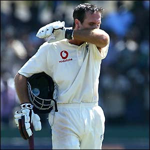 Michael Vaughan looks forlorn as he trudges off in Colombo 