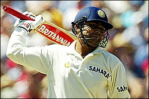Sehwag celebrates reaching his ton
