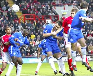 Hermann Hreidarsson gets above John Terry to head Charlton in front after just 42 seconds at The Valley