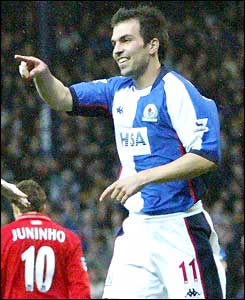 Markus Babbel celebrates his goal mfor Blackburn