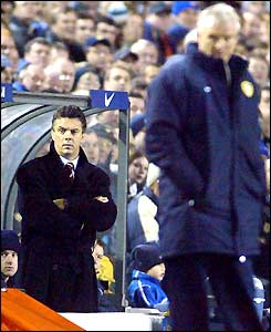David O'Leary and Eddie Gray on the sidelines at Elland Road