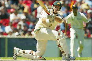 Australia's Matthew Hayden causes problems for the Indian attack