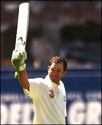 Ricky Ponting celebrates as he reaches his double hundred against India