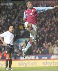 Darius Vassell celebrates scoring for Aston Villa