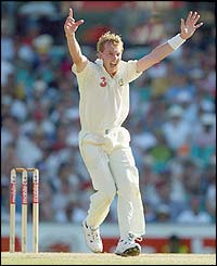 Brett Lee takes the wicket of India captain Sourav Ganguly
