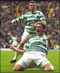 Stilian Petrov celebrates scoring Celtic's first goal