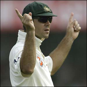 Australia's Ricky Ponting signals another six by India