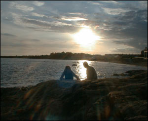 Sitting on the rocks at Barry beach, as captured by Kathryn Oldman who now lives in Hereford