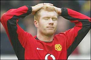 Frustration for Man Utd's Paul Scholes