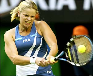 Kim Clijsters plays a powerful shot