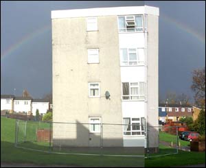 This rainbow above these soon-to-be-demolished block of flats in Cwmbran (Patrick Graham)