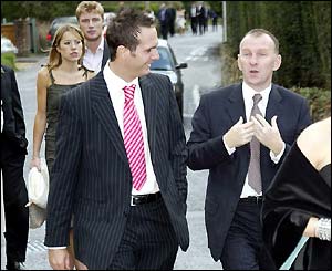 Michael Vaughan and Neil Fairbrother share a joke