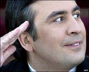 Mikhail Saakashvili salutes troops as Georgia's new president