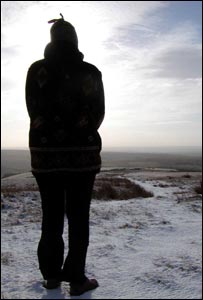 Steve Salter's wife Amanda on the hill overlooking Barmouth