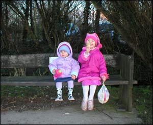 Tony Monger's granddaughters Olivia and Sophie at Cosmeston lake near Penarth