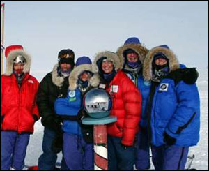 Fiona was finally joined at the South Pole by her husband and four other polar adventurers - one person had to be airlifted out 