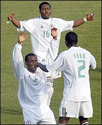Nigeria's Joseph Yobo, John Utaka and Isaac Okoronkwo 