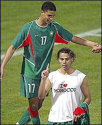 Morocco's Jaouad Zairi celebrates scoring his side's third goal against Algeria