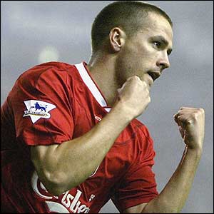 Michael Owen celebrates his first goal in ten games