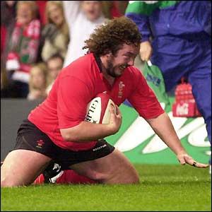 Wales' Adam Jones crosses over for his side's second try against Scotland