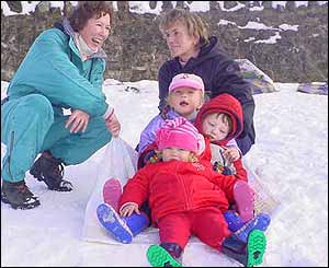 Branwen Thomas and Sian Morgan join in the fun with children Medi and Gwenno Morgan and Gruffydd Davies