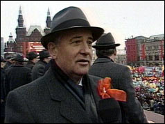 Mr Gorbachev at a Red Square parade in Moscow