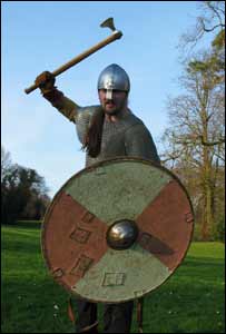 Paul Sanders who is a member of the Gwerin Y Gwyr Re-enactment and Living History Society during their battle practice in Singleton Park (Jim Young) 