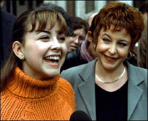 Charlotte and her mother Maria outside the High Court in November 2000 after settling their dispute with her former manager Jonathan Shalit