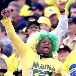 A Brazilian supporter shows his colours