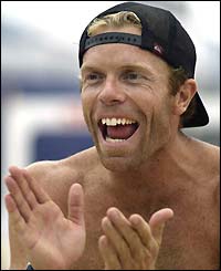 Casey Jennings celebrates winning a point