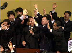Speaker Park Kwan-yong announces the impeachment