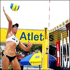 Holly McPeak leaps to spike the ball