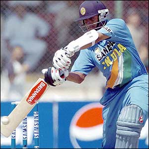 Rahul Dravid hits a boundary 