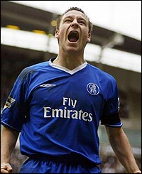 Chelsea's John Terry celebrates scoring the opening goal against Bolton 