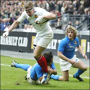 Number eight Imanol Harinordoquy scores France's first try midway through the half
