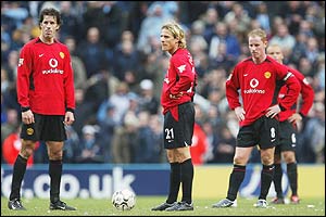 Ruud van Nistelrooy, Diego Forlan and Nicky Butt