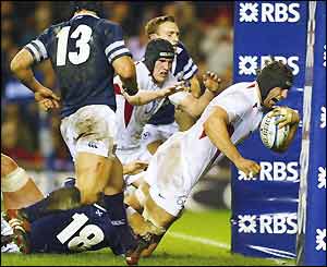 Danny Grewcock scores for England