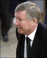 Alex Ferguson arrives for the funeral