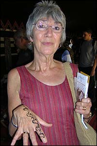 Anny Winkfield showing her decorated hand - henna is widely used in Saudi Arabia