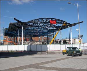 The new Welsh assembly debating chamber takes shape in Cardiff Bay (Name not given)