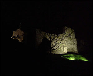 Oystermouth castle in Swansea at night, captured by Julian Johnson from Barry