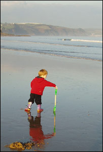 Lukas Gamble and son Ollie at Saundersfoot in Pembrokeshire 