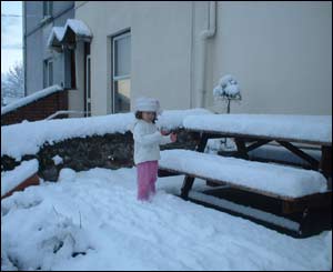 This shot of Abigail enjoying her first snow in Carmarthen, was sent in by her father Rob Thomas 