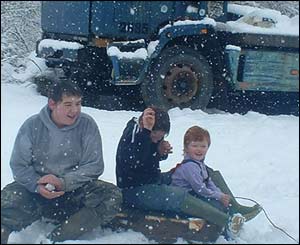 Sion, Tomos and Catrin Ephraim get stuck into the snow (Anita Ephraim)