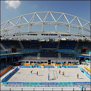 A view of the main Beach Volleyball Centre in Athens, photographed on 11 August